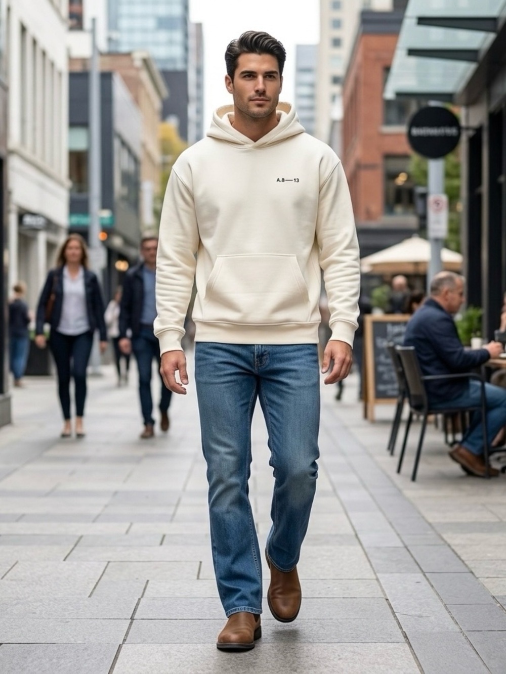 H&M Soho Heights W1F Graphic Printed Thick Hoodie Off-White Oversized Men's S